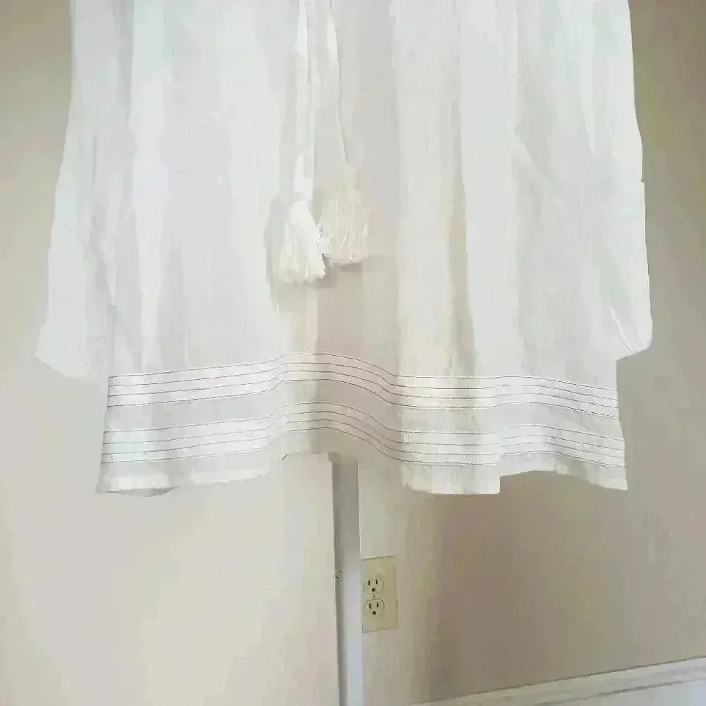 Velvet By Graham & Spencer For Anthropologie White Tie Front Blouse Size Medium - Picture 2 of 8